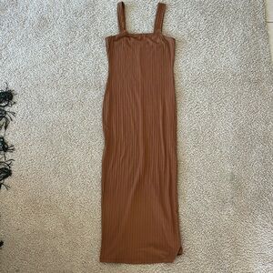 Brown Ribbed Midi Dress